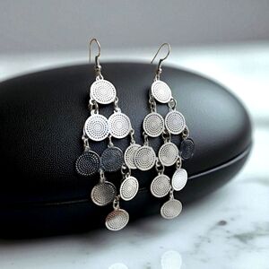 Elegant Silver Tone 4 Inches Long Drop Earrings